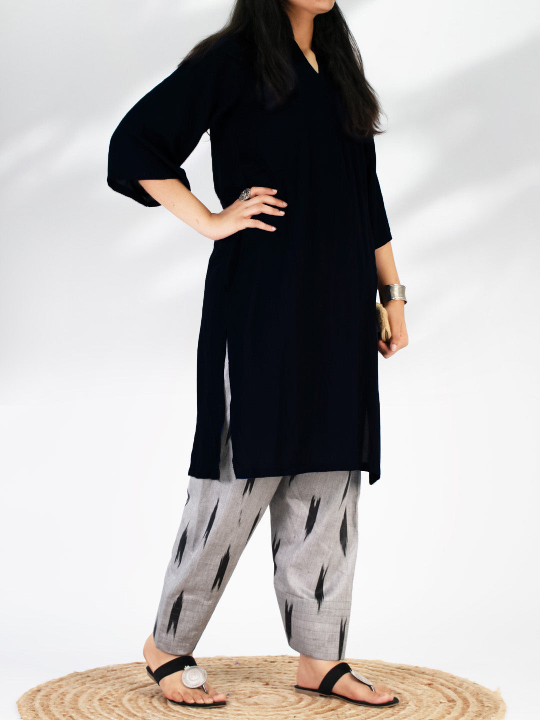 Charcoal Ikat Farshi Salwar