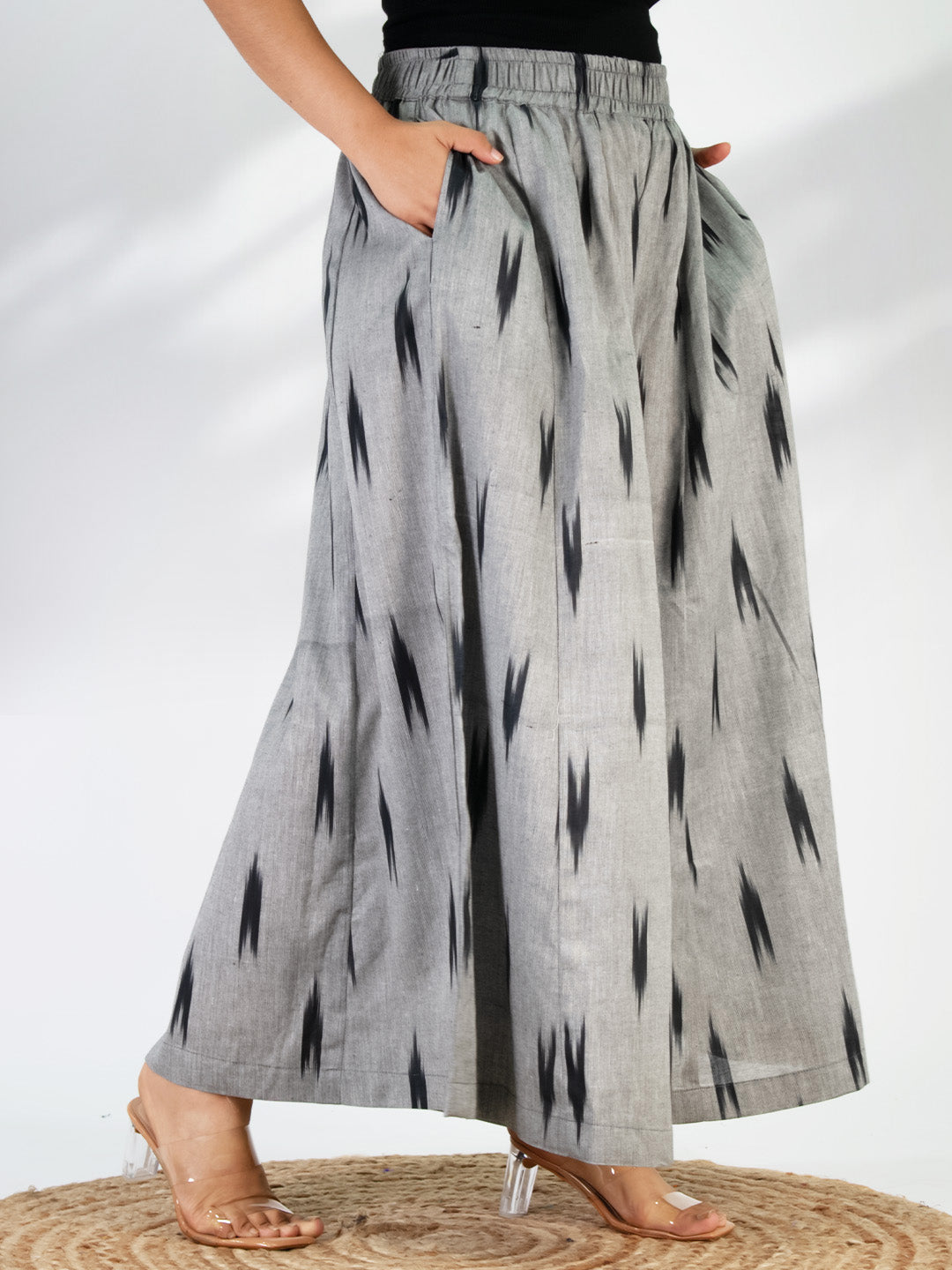 Charcoal Ikat Flared Palazzo