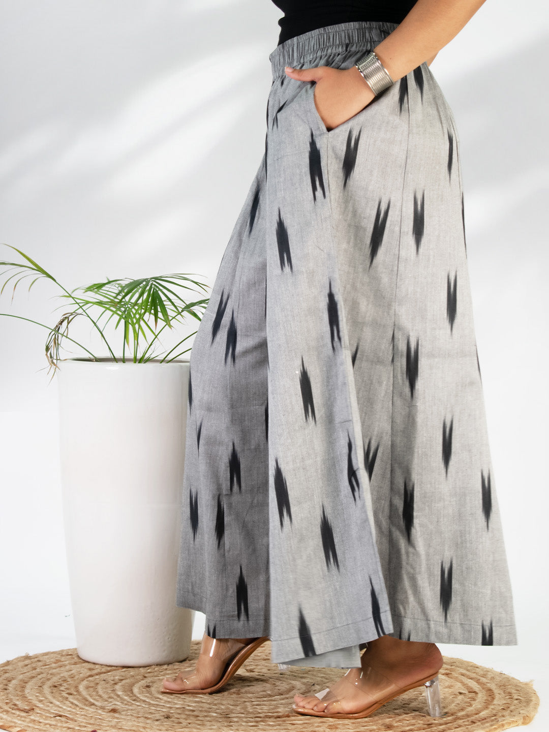 Charcoal Ikat Flared Palazzo