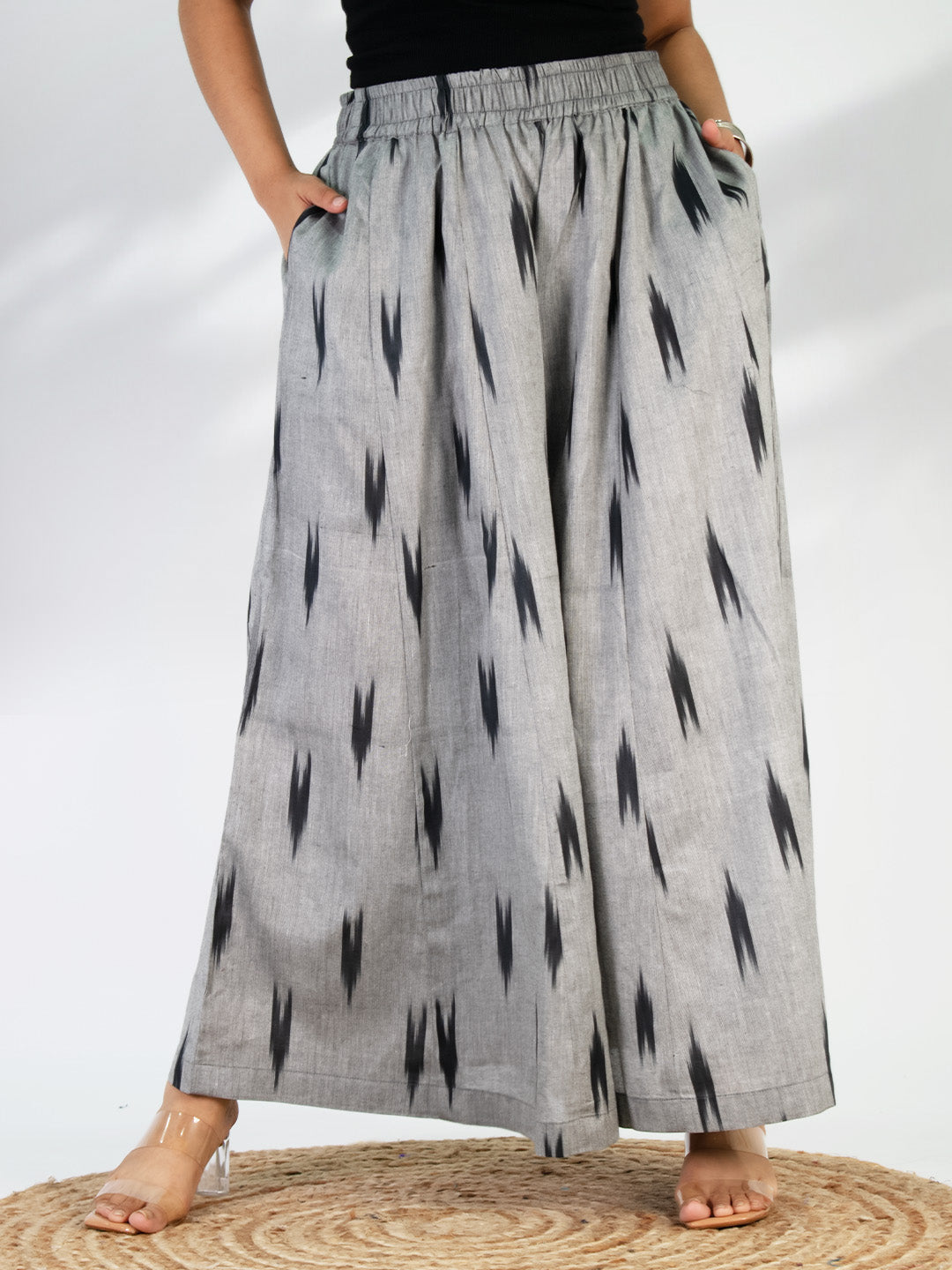 Charcoal Ikat Flared Palazzo
