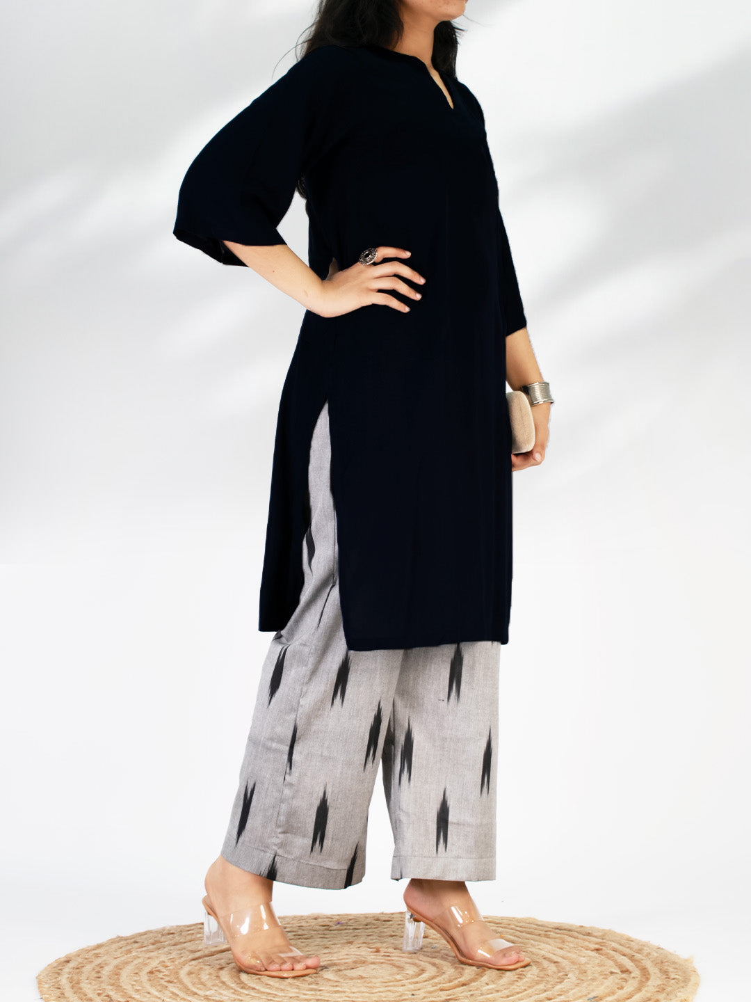 Charcoal Ikat Palazzo Pants