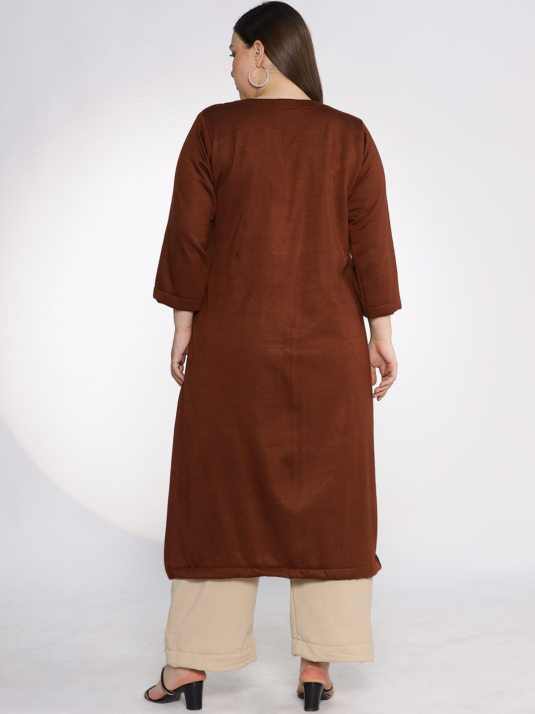 Coffee Fleece LongKurta - RoseCream