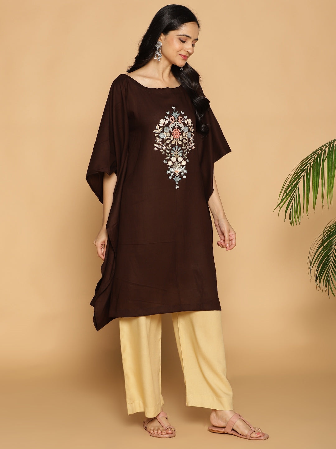 Coffee Kaftan Kurta - Floral Empire