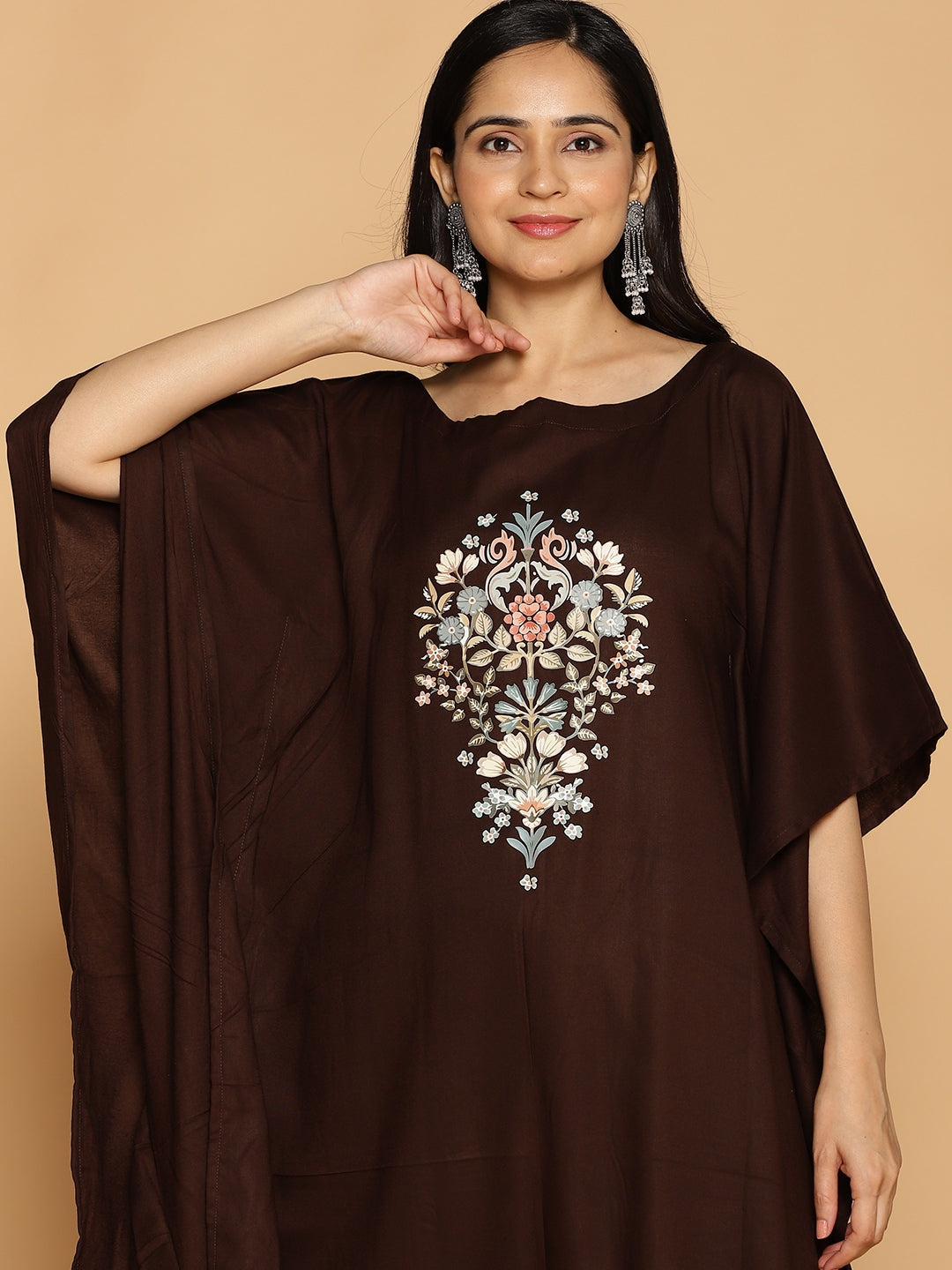 Coffee Kaftan Kurta - Floral Empire