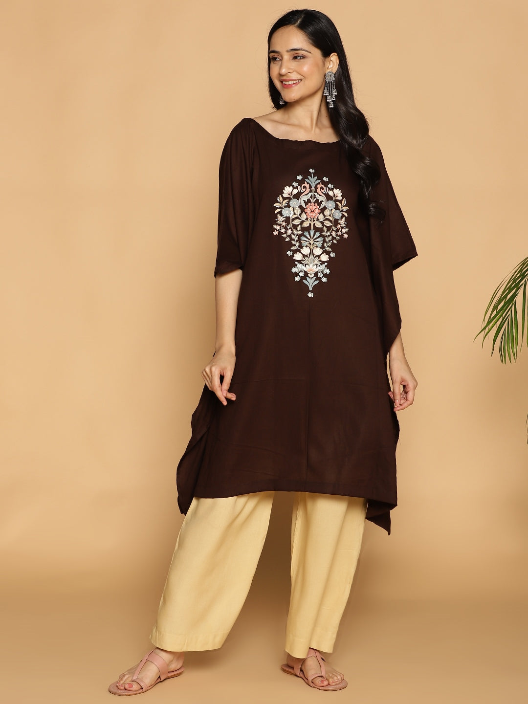 Coffee Kaftan Kurta - Floral Empire