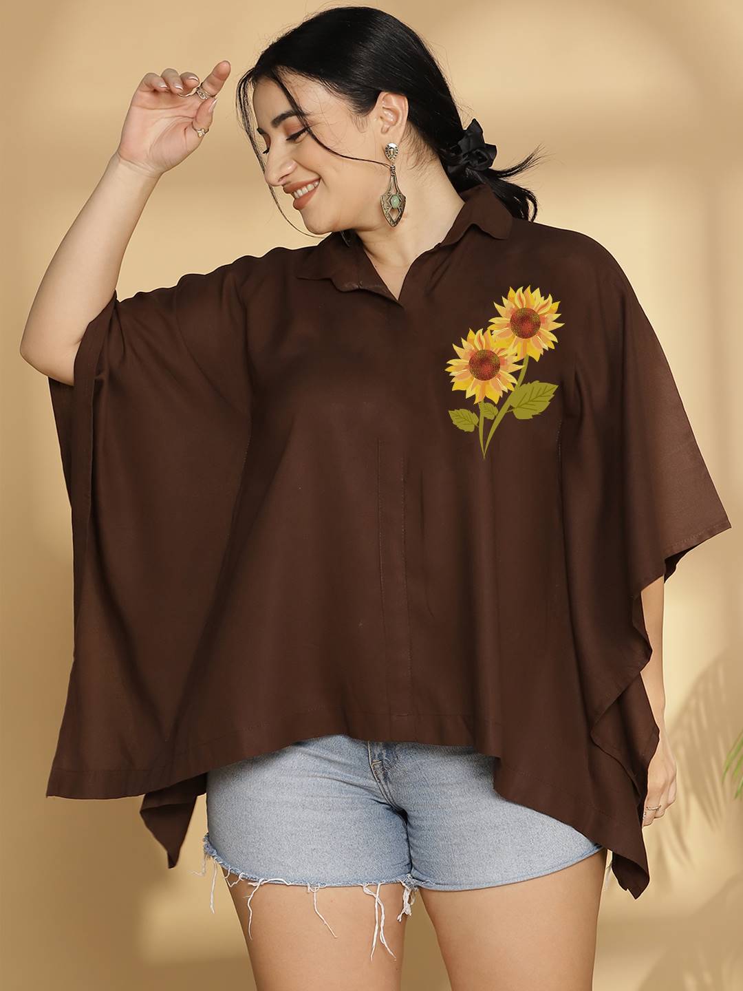 Coffee Kaftan Top - Sunflower Delight