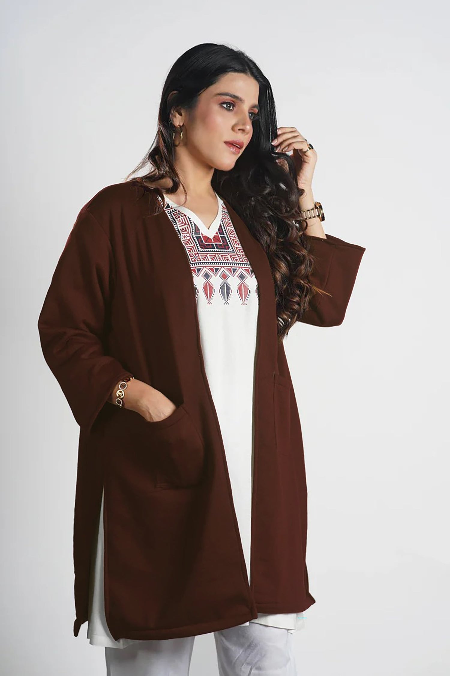 Coffee Longline Shrug - Solid