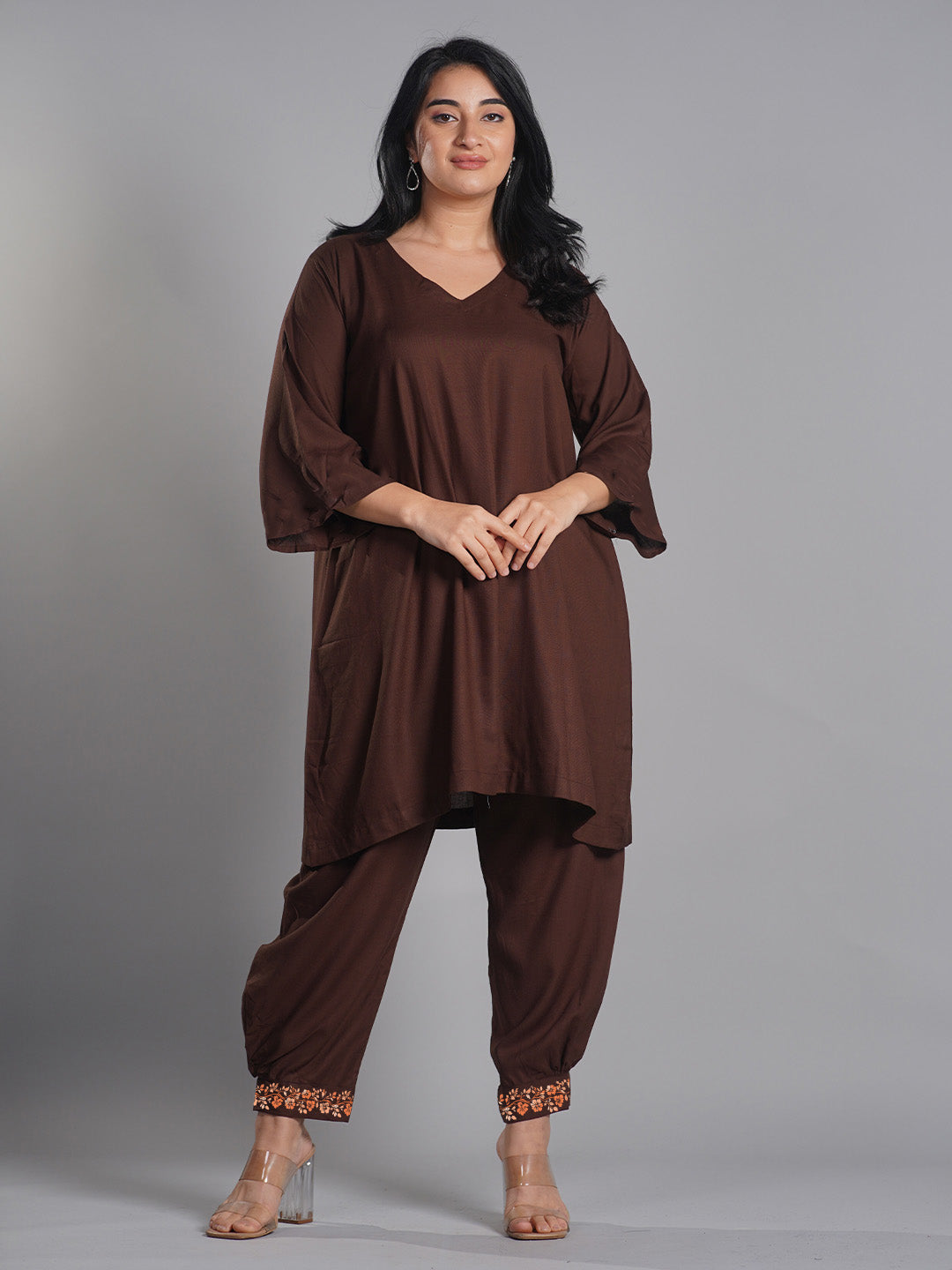 Coffee Rayon Afghani Salwar - Goldleaf