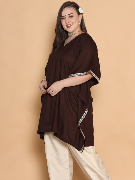 Coffee Rayon Embellished Kaftan Kurta