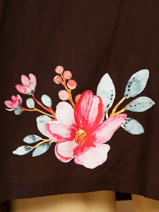 Coffee Rayon Kaftan - Floral Blossom