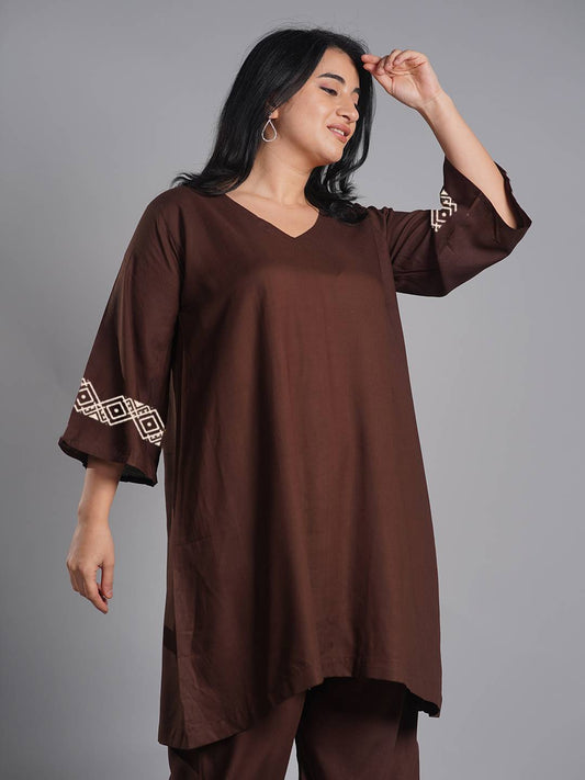 Coffee Rayon Kurti - Sprilalia