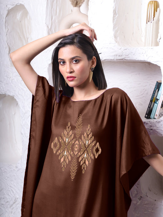 Coffee Rayon Long-Kaftan - Barfi