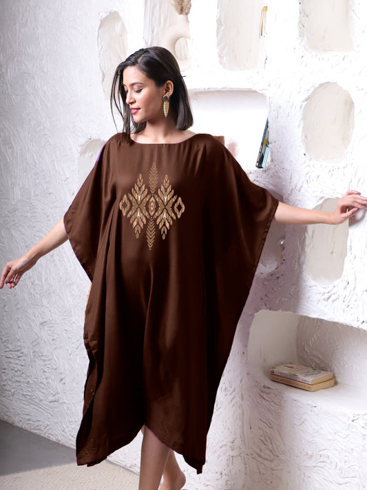 Coffee Rayon Long-Kaftan - Barfi
