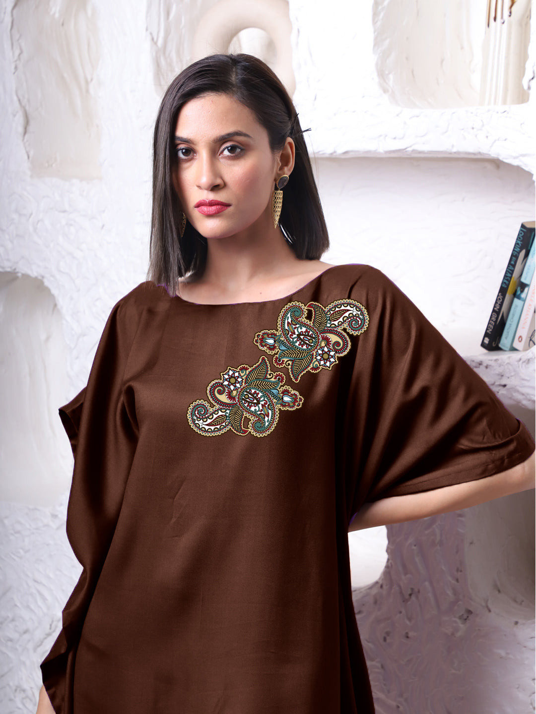 Coffee Rayon Long-Kaftan - Herbage