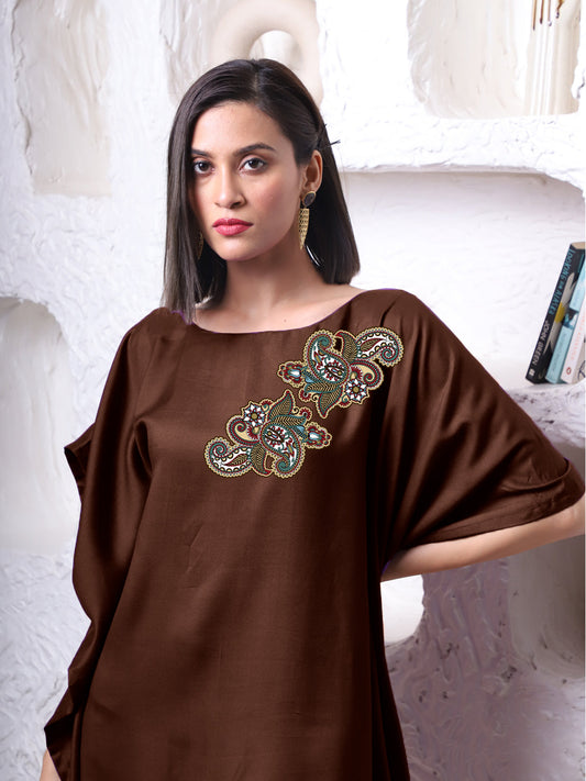 Coffee Rayon Long-Kaftan - Herbage