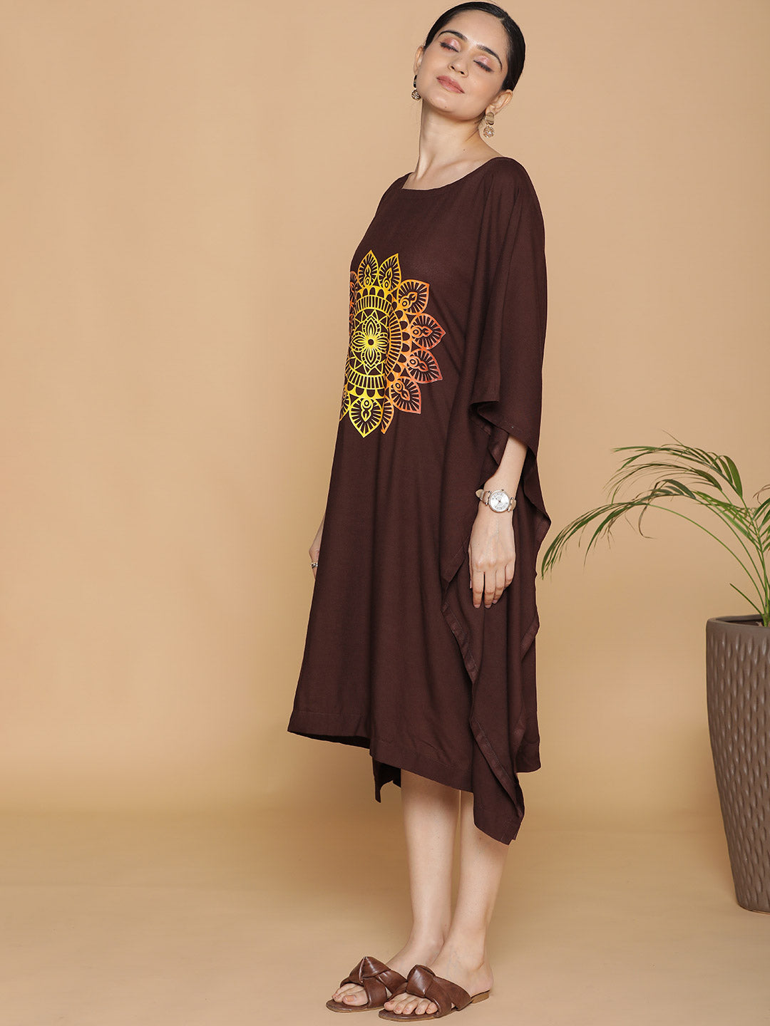 Coffee Rayon Long-Kaftan - Wheel