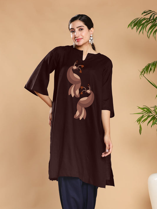 Coffee Rayon LongKurta - BrownSwan