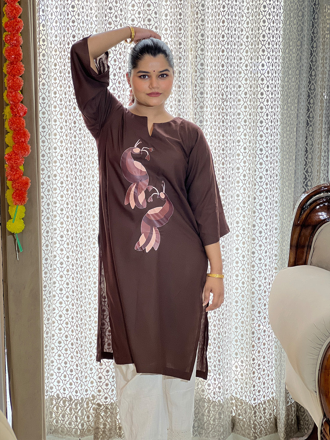 Coffee Rayon LongKurta - BrownSwan