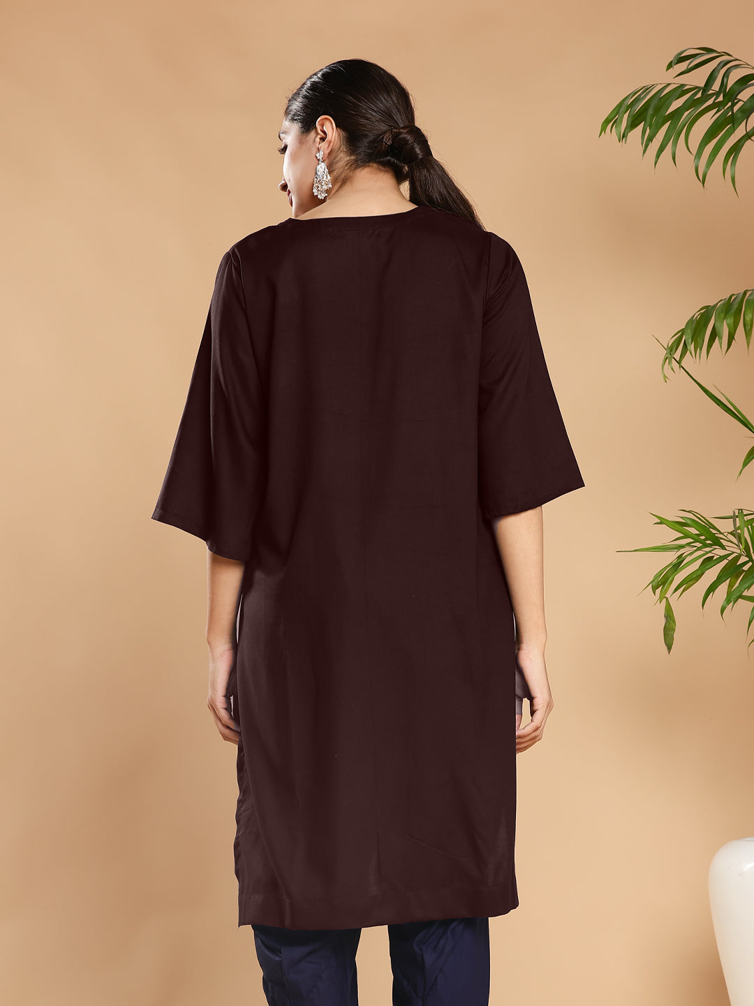 Coffee Rayon LongKurta - BrownSwan