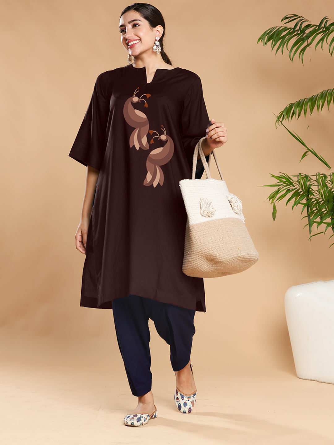 Coffee Rayon LongKurta - BrownSwan