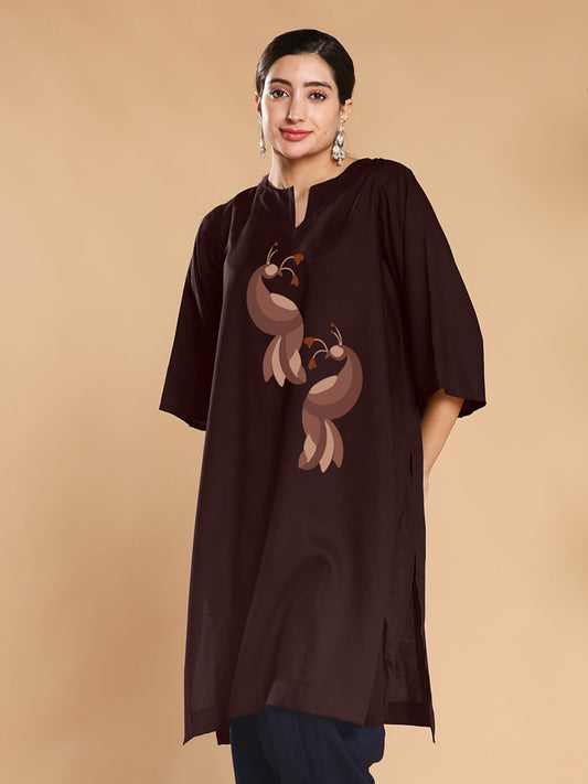 Coffee Rayon LongKurta - BrownSwan
