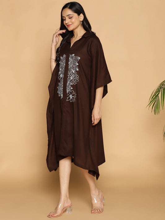 Coffee Rayon Shirt-Kaftan - Modern