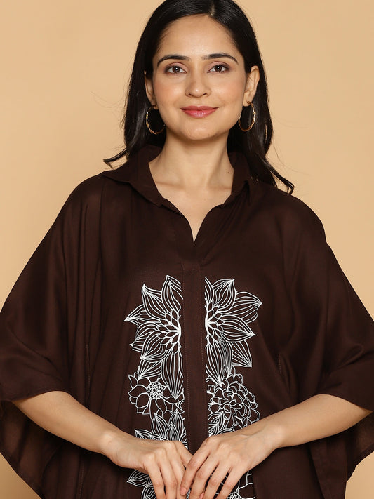 Coffee Rayon Shirt-Kaftan - Modern