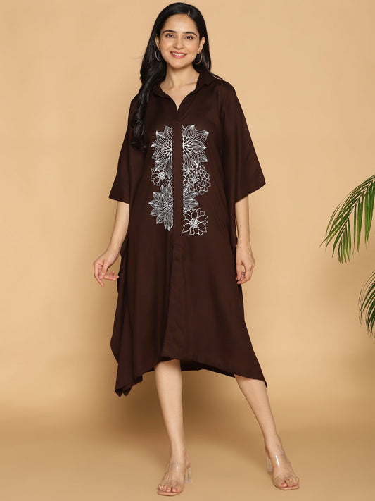 Coffee Rayon Shirt-Kaftan - Modern