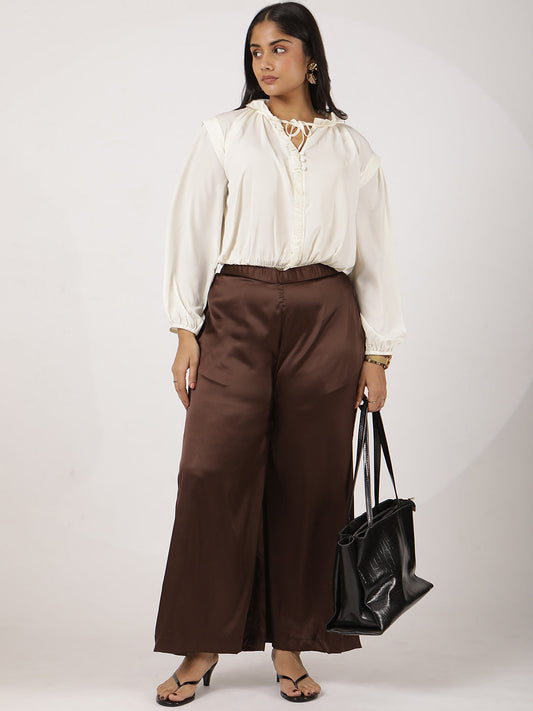 Coffee Satin Wide-Leg Pants