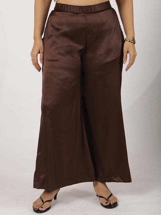 Coffee Satin Wide-Leg Pants