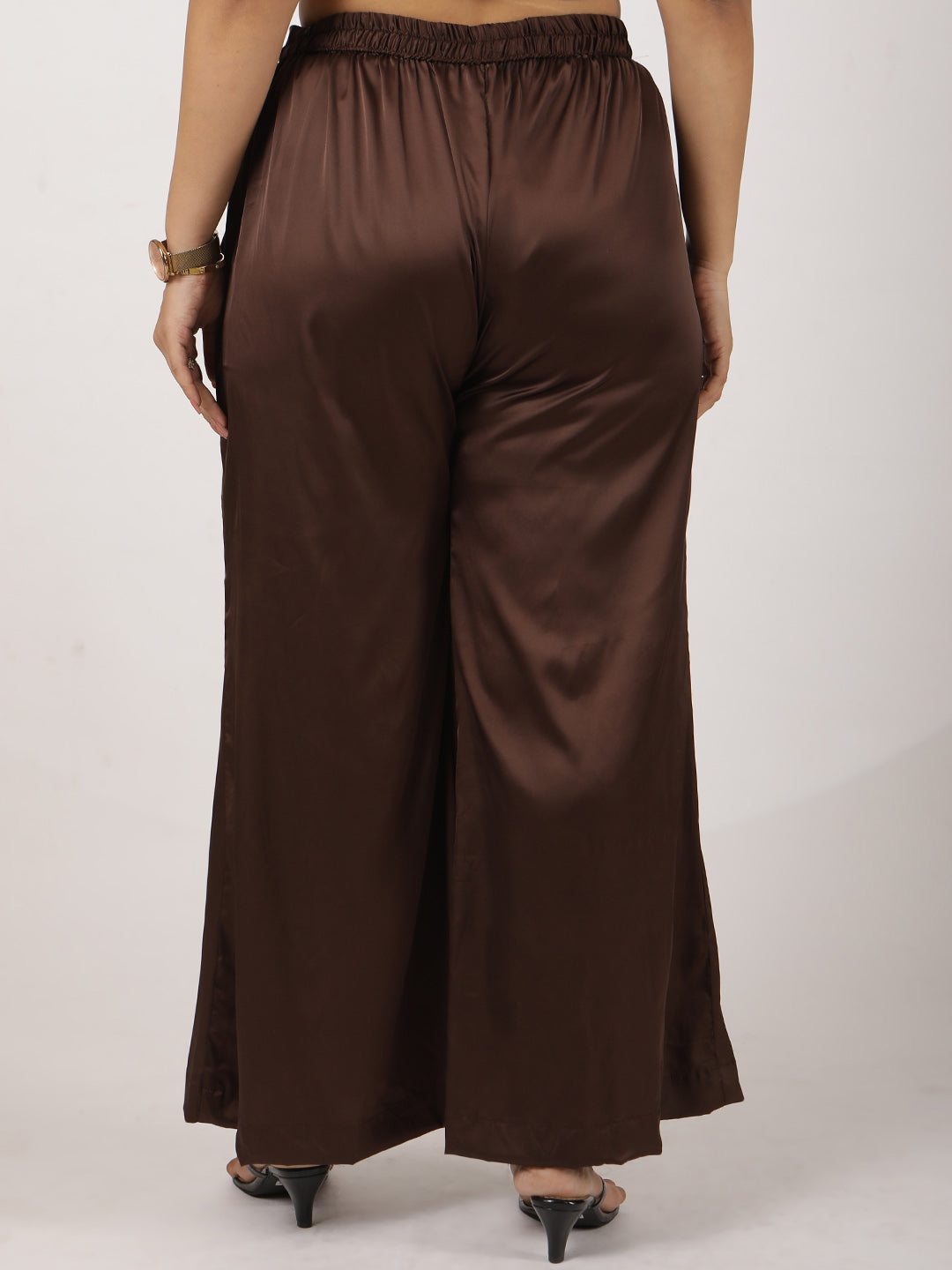 Coffee Satin Wide-Leg Pants