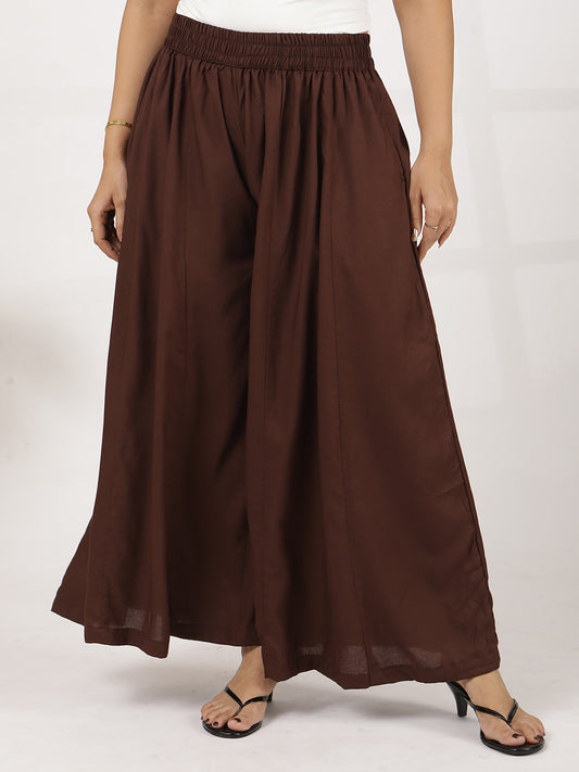Coffee Rayon Flared Palazzo