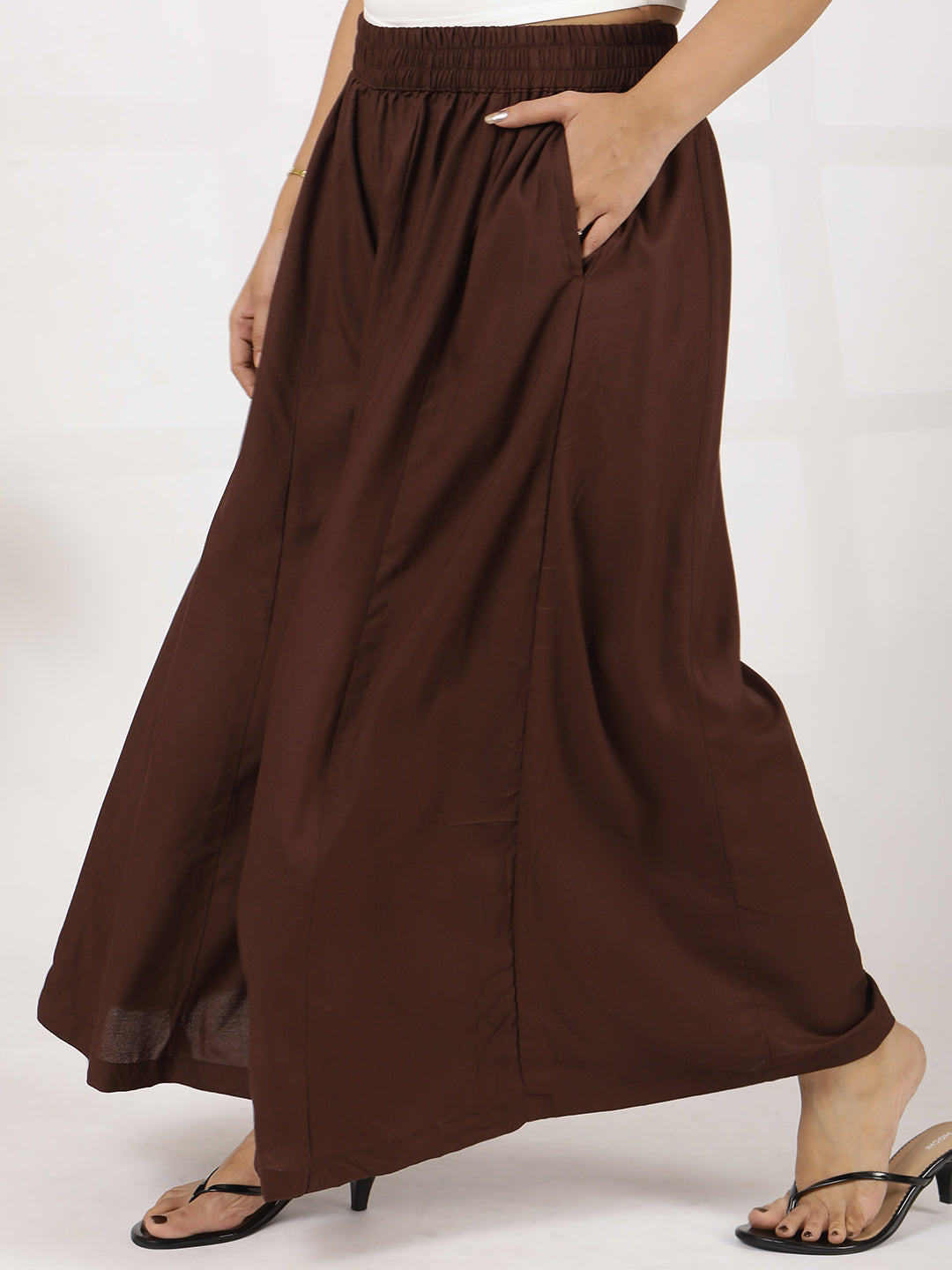 Coffee Rayon Flared Palazzo