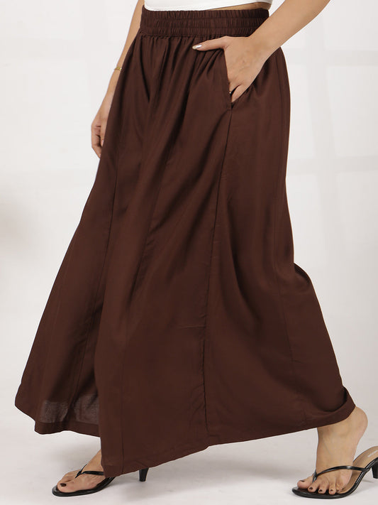 Coffee Rayon Flared Palazzo