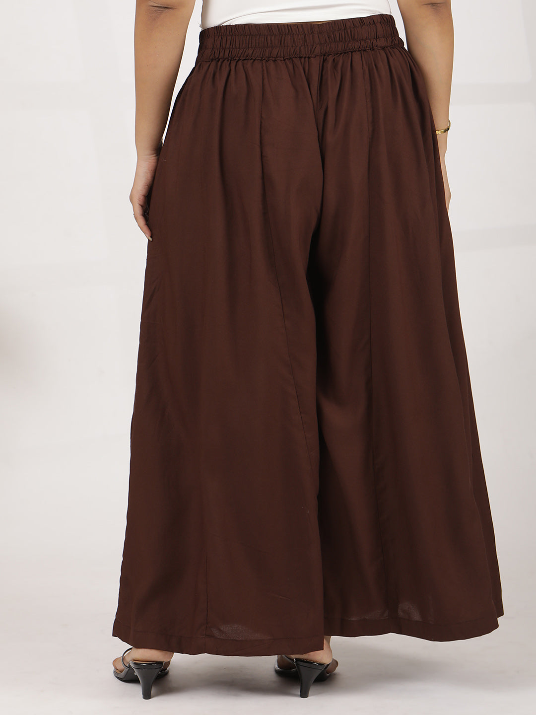 Coffee Rayon Flared Palazzo