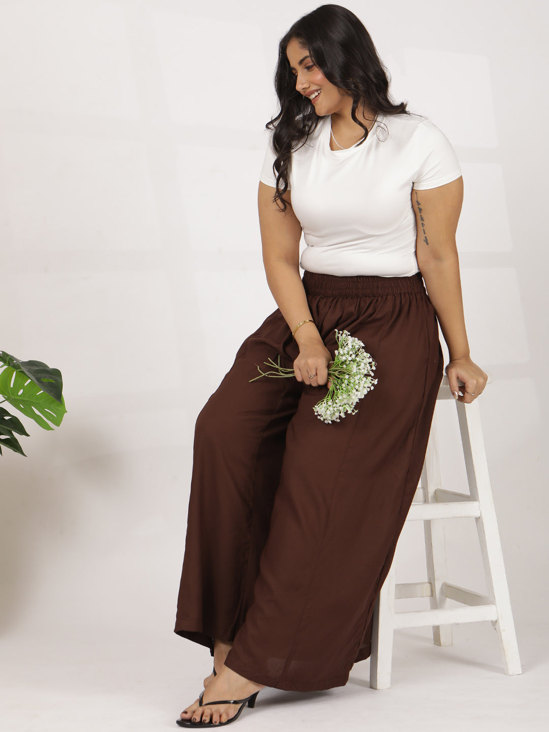 Coffee Rayon Flared Palazzo