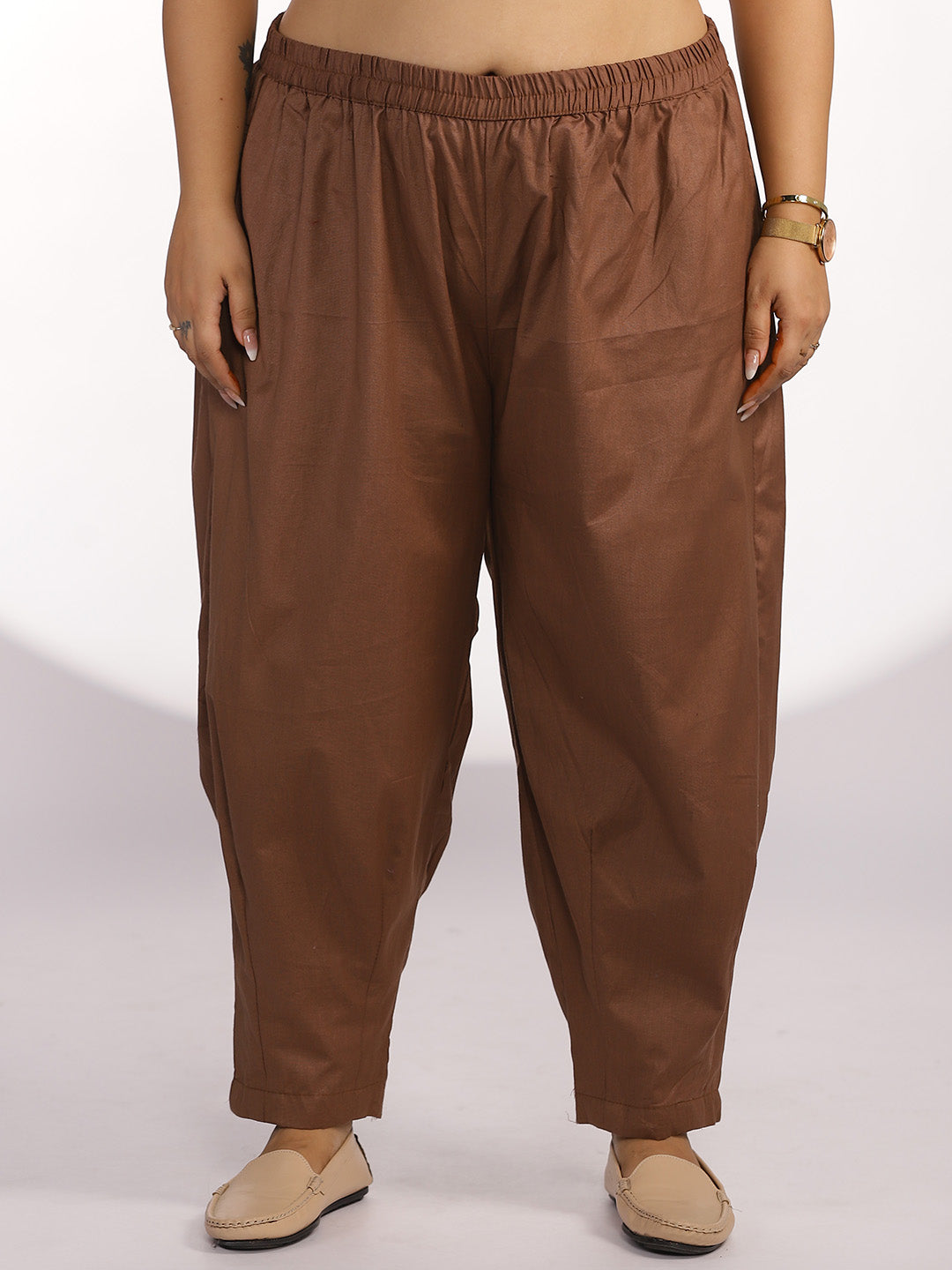 Coffee Cotton Mom-Fit Pants
