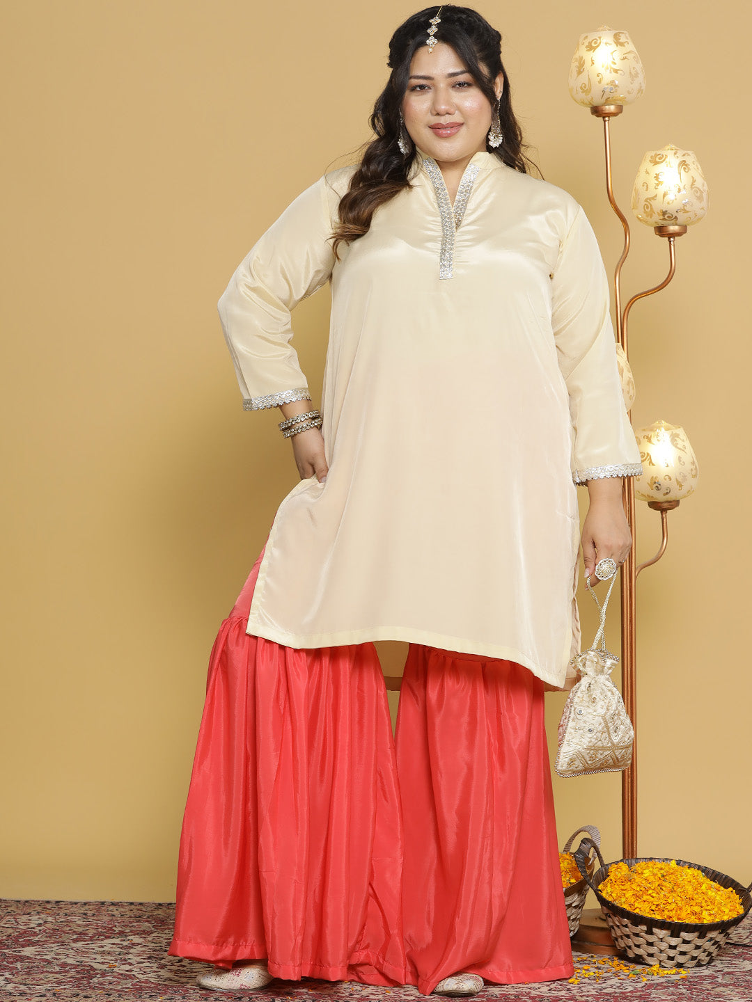 Coral Crepe Silk Sharara