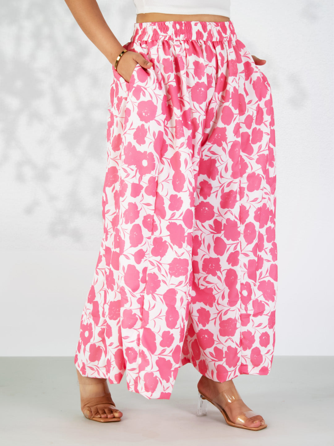 Coral Printed Flared Palazzo - Peachlet
