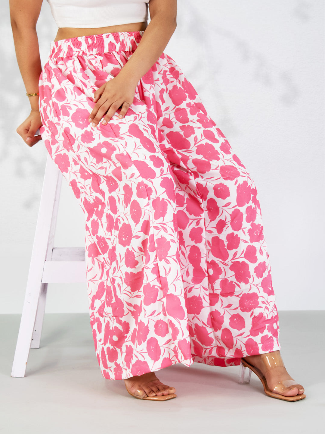 Coral Printed Flared Palazzo - Peachlet