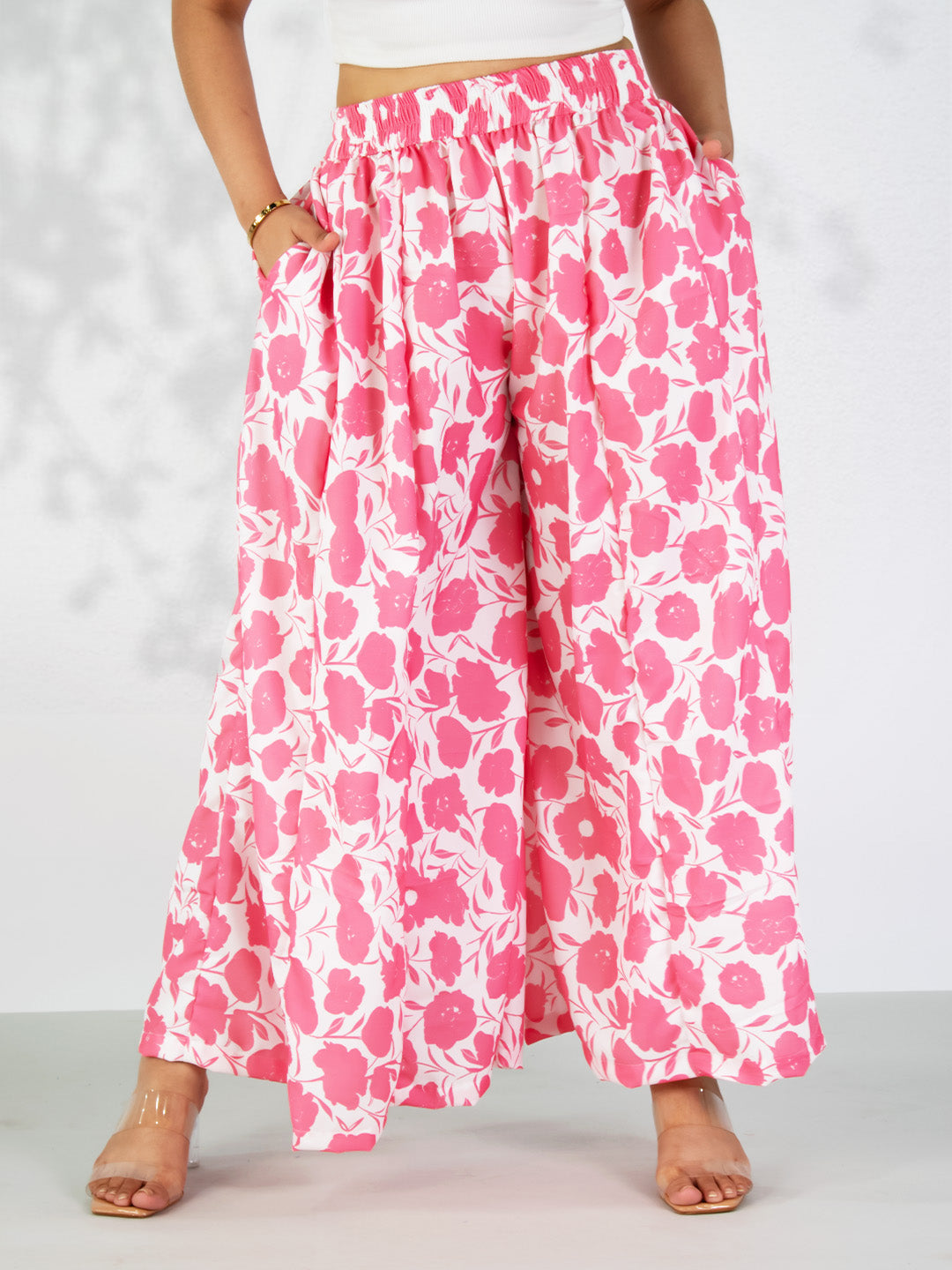 Coral Printed Flared Palazzo - Peachlet