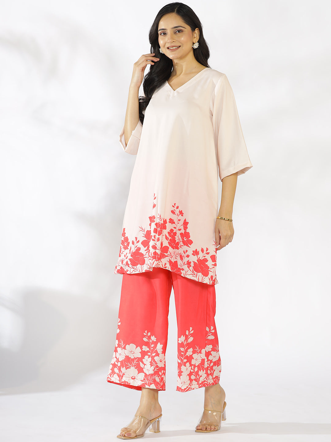 Coral Printed Kurti & Palazzo Pants - Rubina