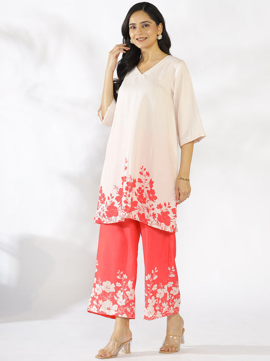 Coral Printed Kurti & Palazzo Pants - Rubina