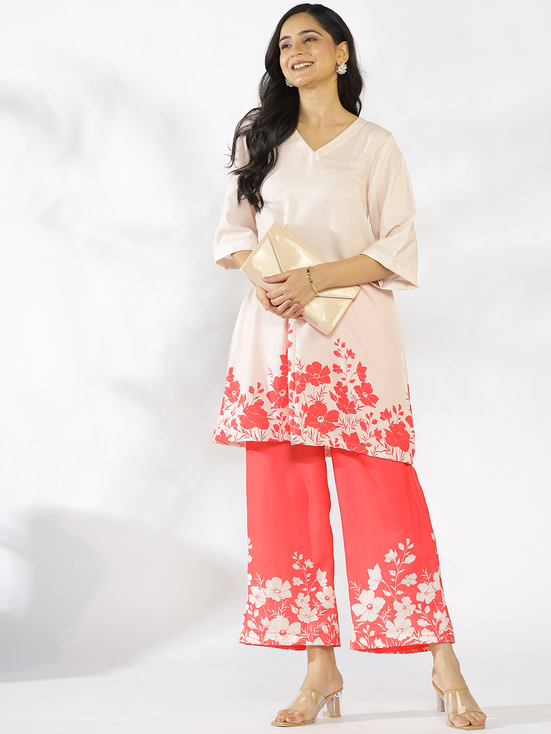 Coral Printed Kurti & Palazzo Pants - Rubina