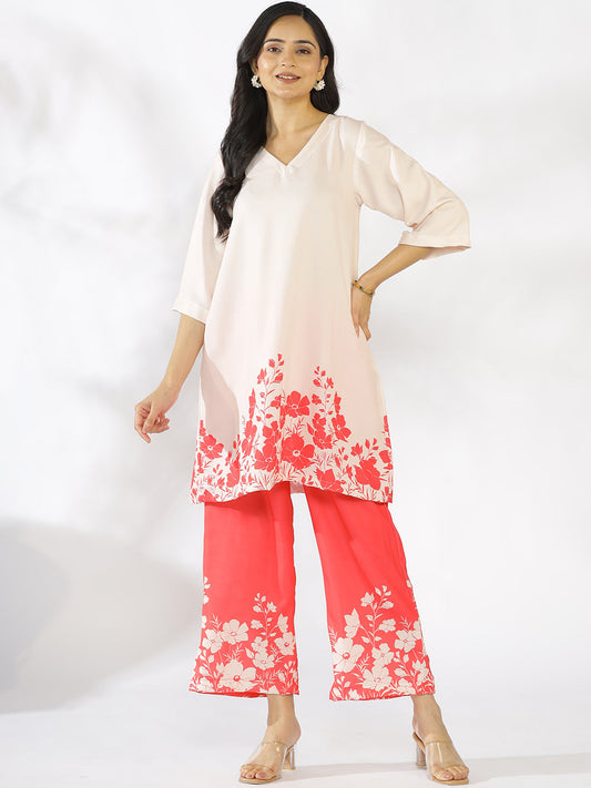 Coral Printed Kurti & Palazzo Pants - Rubina