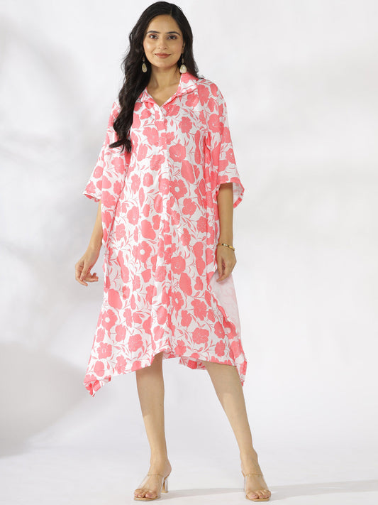 Coral Printed Shirt Kaftan - Peachlet