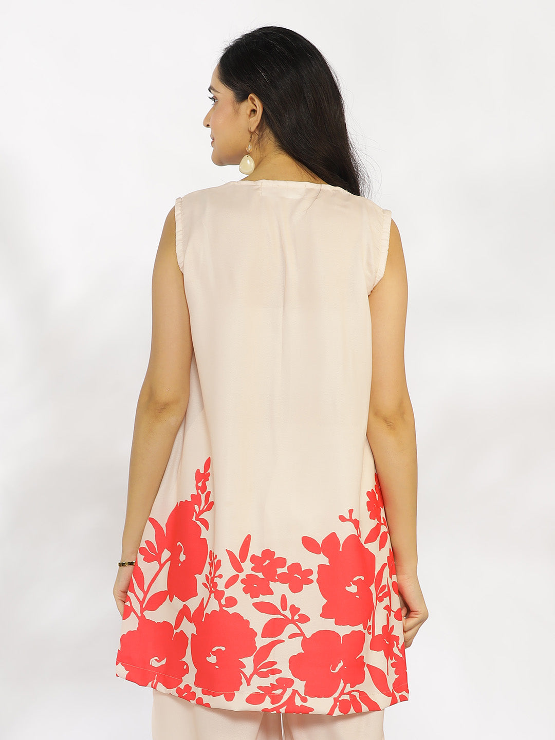 Coral Printed V-Neck Sleeveless Kurti - Coralie