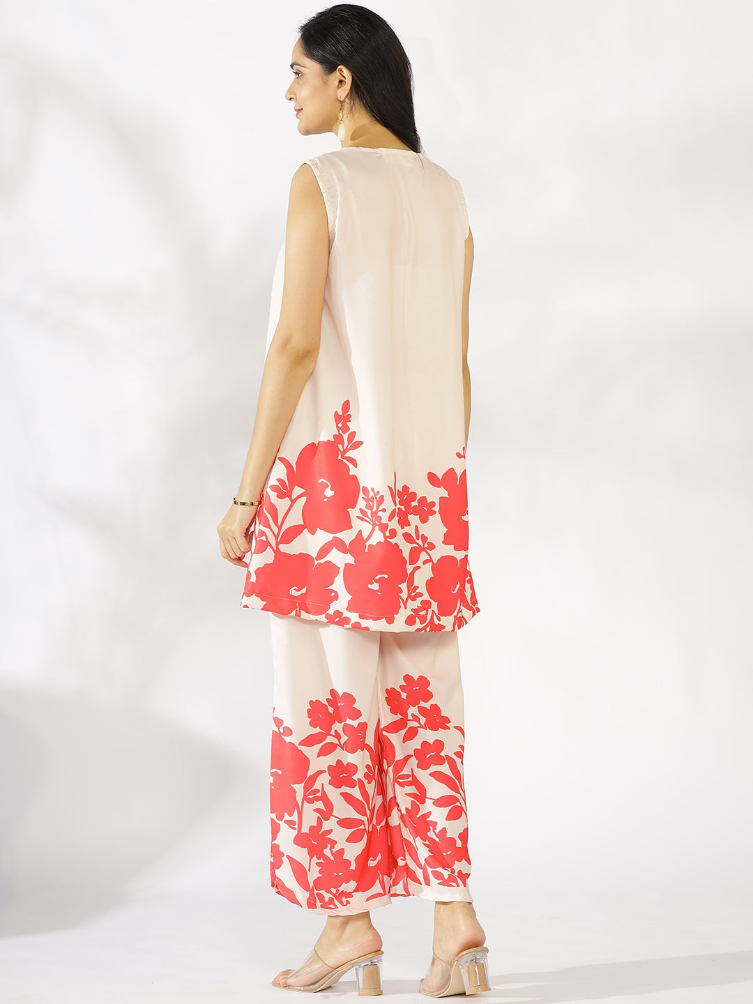 Coral Printed V-Neck Sleeveless Kurti & Curved Palazzos - Coralie