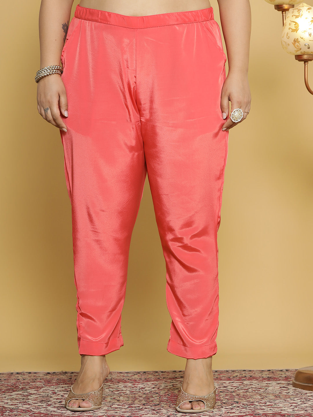 Coral Crepe Silk Pants