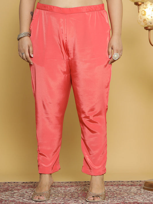 Coral Crepe Silk Pants